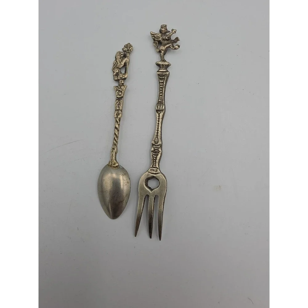 Vintage Italian 6 Piece Serving Set Lions Holding Scepter Brass Gothic Italy